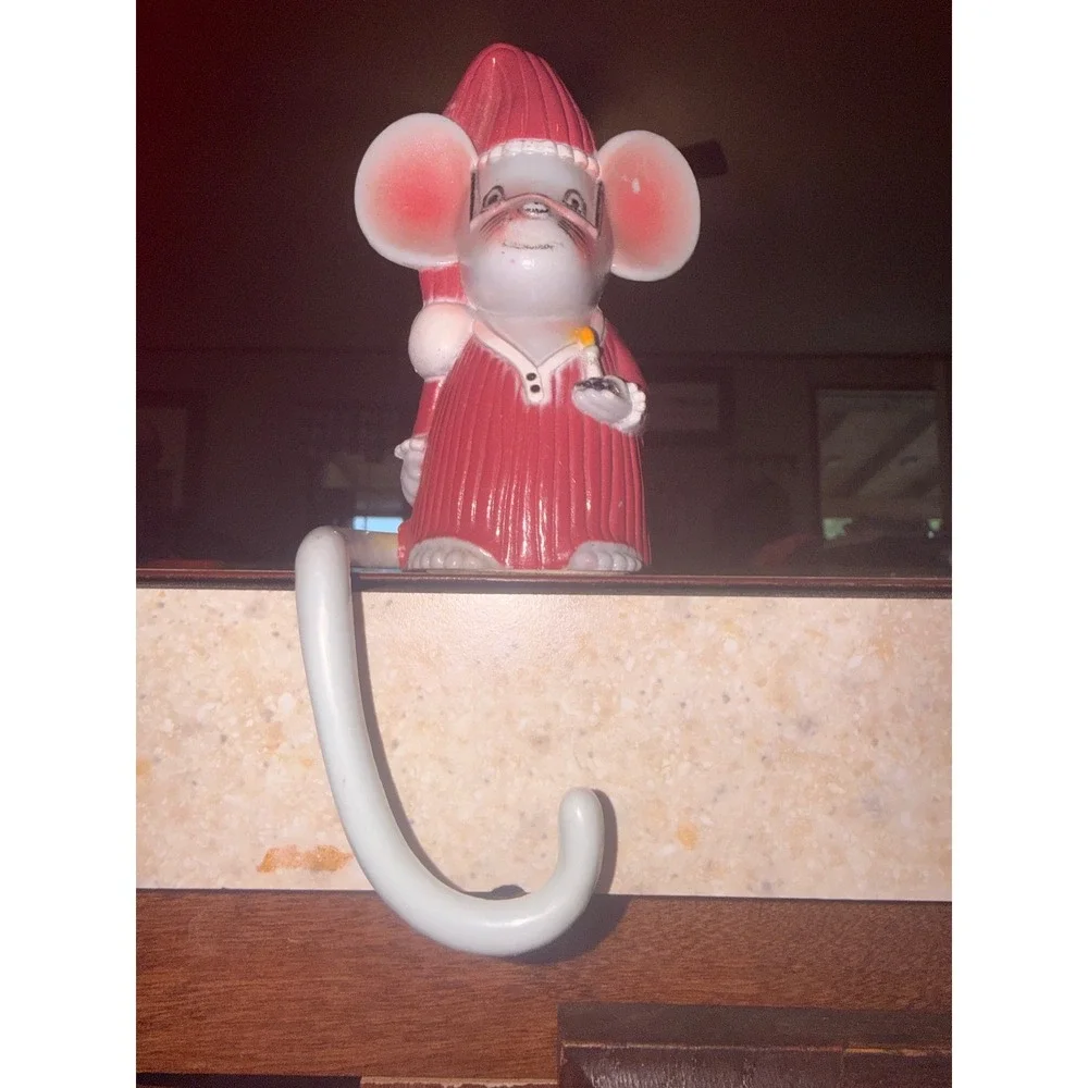 Vintage Christmas Mouse Stocking Hanger Red Nightgown Candle OS
